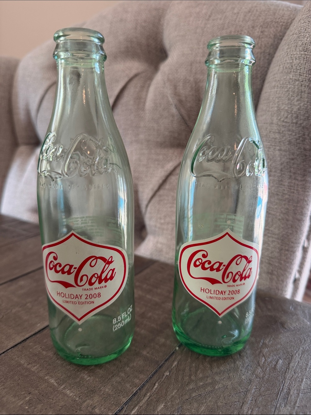 2008 Holiday Coca Cola green glass 8.5oz  bottles